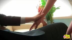 Skinny brunette gives her friend a sexy lap dance