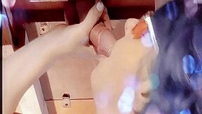 Enjoying some pre-cum and milking pleasure while giving a blowjob