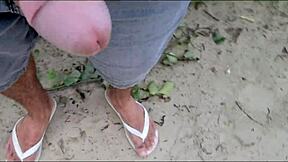 Risky Street Handjob with Stunning Redhead Teen Caught Masturbating