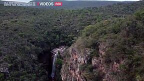 Beautiful Brazilian couple gets hot and steamy in public by a waterfall