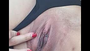 Solo girl teases boyfriend, masturbates with toy, cums hard