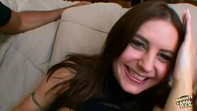 Hot brunette gets gang banged by masked lesbians and stud