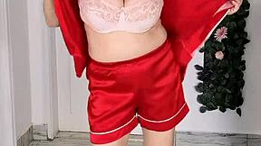 MILF stepmom undresses and gives a sensual blowjob