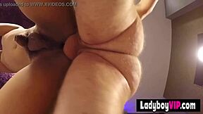 Young and slim Asian transsexual in POV sex scene
