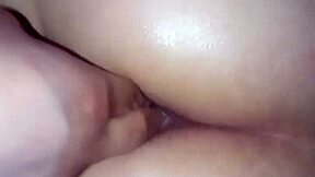 Amateur couple's naughty anal play in the bedroom with a big ass brunette