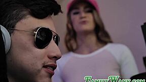 Kenzie Madison is a hot brunette and she gives a very hot blowjob to her stepbrother