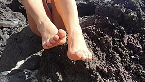 Stepmother's foot fetish scene at the public beach