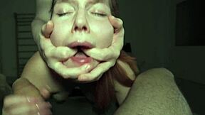 Red-haired beauty gets two hard cocks for deepthroat and doggy style sex in homemade porn video