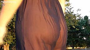 Amateur hairy mature shows off her curves and hairy bits outside