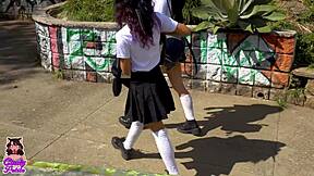 My rebellious friend skip school and scissors with me