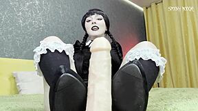 Addams sexy goth joy rewards with footjob and blowjob