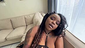 A pretty black woman fucks in her ass with a white man