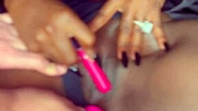 hey man, watch this sexy black model vibe her shaved pussy