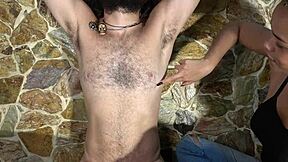 Hairy lover scratches and plays with his sexy companion