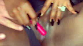 hey man, watch this sexy black model vibe her shaved pussy