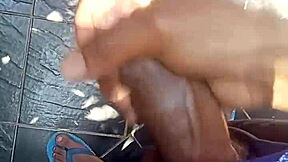 Masturbating a dick directly in the fresh air