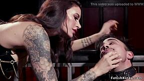 Mistress fucked a man in his ass while strapped