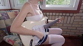 Busty guitar player's tits shake, get fucked hard