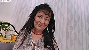 Mature BBW Lilian with hairy pussy plays with herself