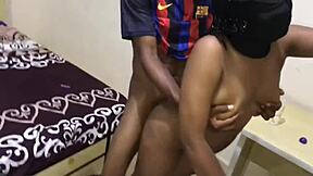 Young girl with hijab jumps on a big black cock