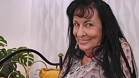 Mature BBW Lilian with hairy pussy plays with herself