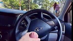 Public Jerking in Car for Hot Chick at Bus Stop