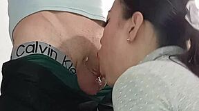 The girl made a blowjob and received a portion of hot sperm on her face