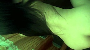 A girl with a perfect body is having sex on the sofa in college