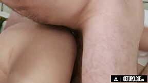 Close up of hot brunette getting drilled by large cock