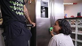 The new girl giving to the delivery man is very hot