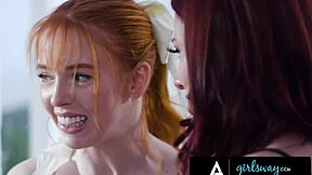 Girlsway, wanna see redhead Madi Collins in a wild foursome?
