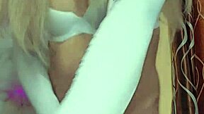 Transsexual White Beauty Strokes Hard Cock with Passion