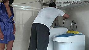 i couldn't resist teasing the repair guy fixing my washing machine at home.