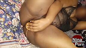 Damn! Ebony Milf Masturbates Hard with Dildo for Squirting Orgasm!