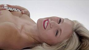 i’m so into this blonde milf touching her shaved pussy.