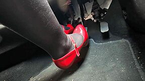 Pedal pumping in sexy heels while driving to the office daily