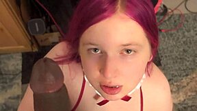 Chubby Shemale Pinky Sucks Big Black Cock for Facial POV