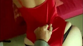 Wow! French Amateur in Red Satin Lingerie Gets PUSSY POUNDED!