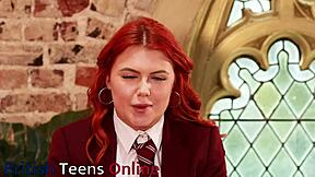 British redhead student guides your wank with cum instructions. Her huge natural tits steal the show.