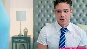 Hot teen stepsister Jade Maris flaunts her new uniform. She teases stepbro with every angle in steamy POV.
