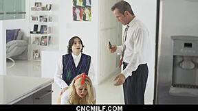 Thick Stepmom Lets Petite Stepson USE HER During Chores.