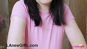 Wow, check this cute teen brunette fresh from the shower!