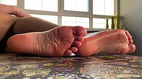 Goddess Teases with Pink Oily Soles in Closeup Foot Fetish
