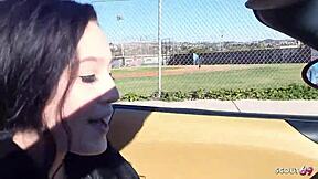 Black-haired teen with saggy natural tits picked up for rough sex