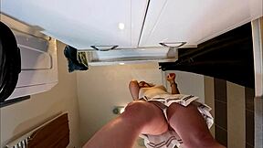 Yo, see this hot petite blonde cheerleader flashing her tits and pussy under that tiny skirt?