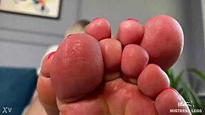 Goddess Teases with Pink Oily Soles in Closeup Foot Fetish