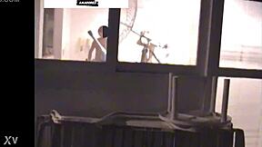 Sneaking away from the party, they’re caught fucking on the penthouse balcony