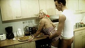 blonde cindy behr with big boobs gets messy with food before sucking and fucking