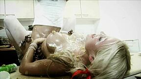 blonde cindy behr with big boobs gets messy with food before sucking and fucking