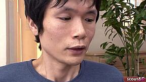 Japanese Petite Classmate Teases Big Dick Boy with First Blowjob and Nipple Play in Japan